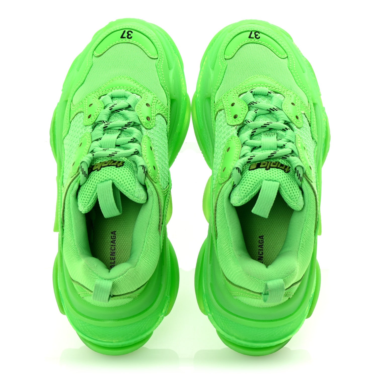 Balenciaga Fabric Mesh Clear Sole Womens Triple S Sneakers 37 Fluo