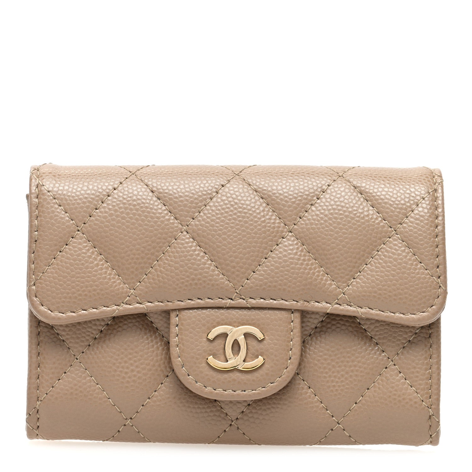 Chanel Caviar Quilted Flap Card Holder Wallet Dark Beige 1 of 7
