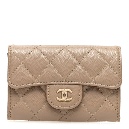 Chanel Caviar Quilted Flap Card Holder Wallet Dark Beige 1 of 7