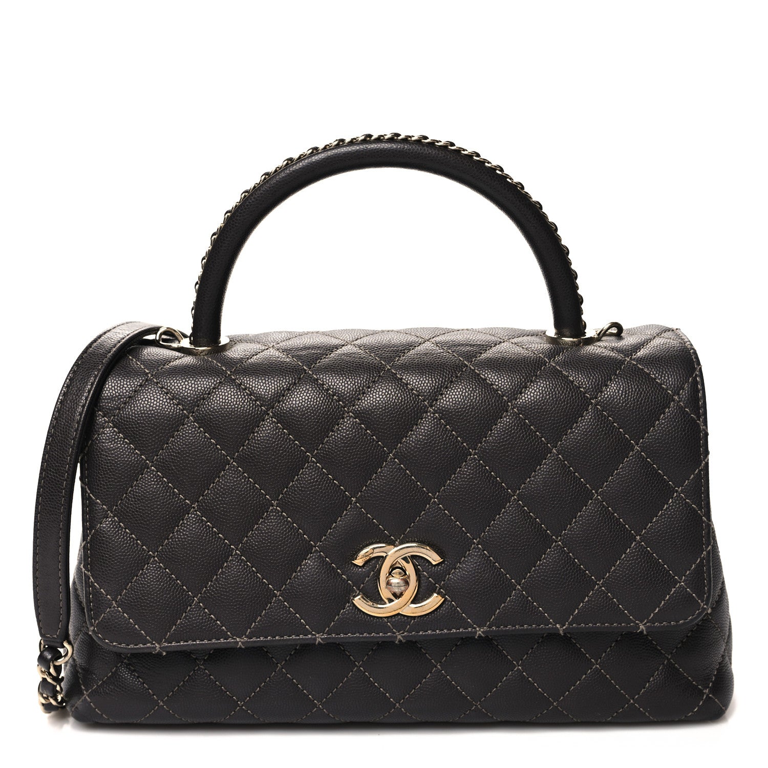 Chanel Caviar Contrast Stitch Small Coco Chain Handle Flap Dark Grey 1 of 14