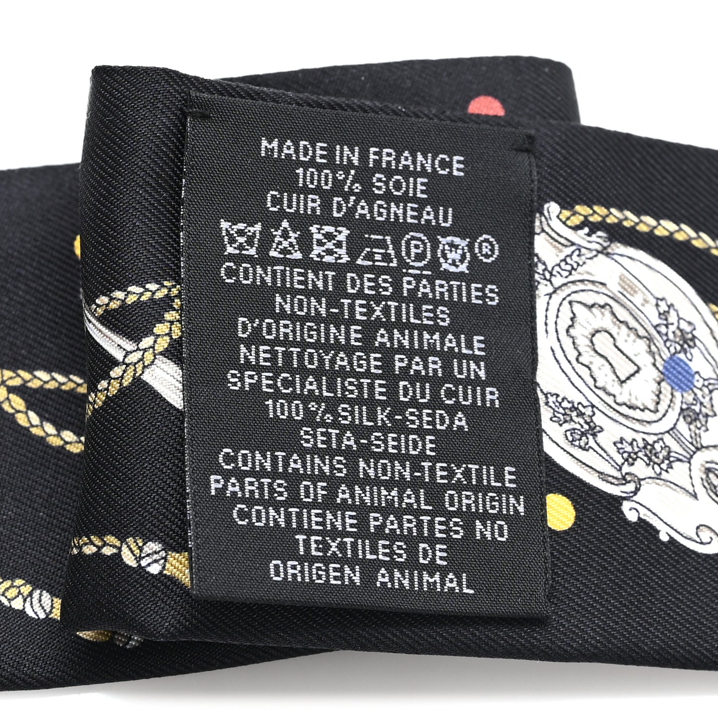 Silk Calfskin Les Cles A Pois Fringed Twilly Black Mordoré Blanc