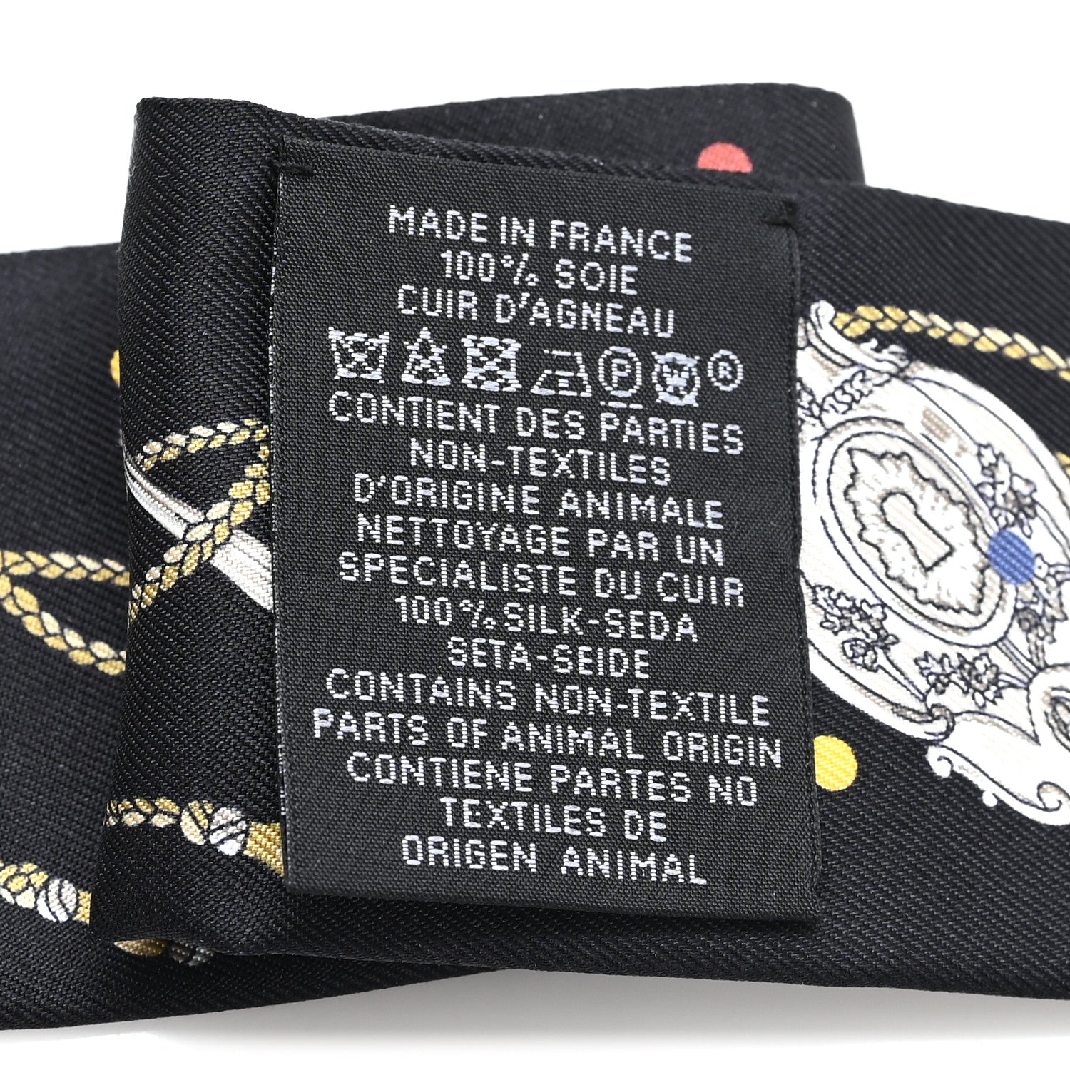 Hermes Silk Calfskin Les Cles A Pois Fringed Twilly Black Mordoré Blanc 3 of 3
