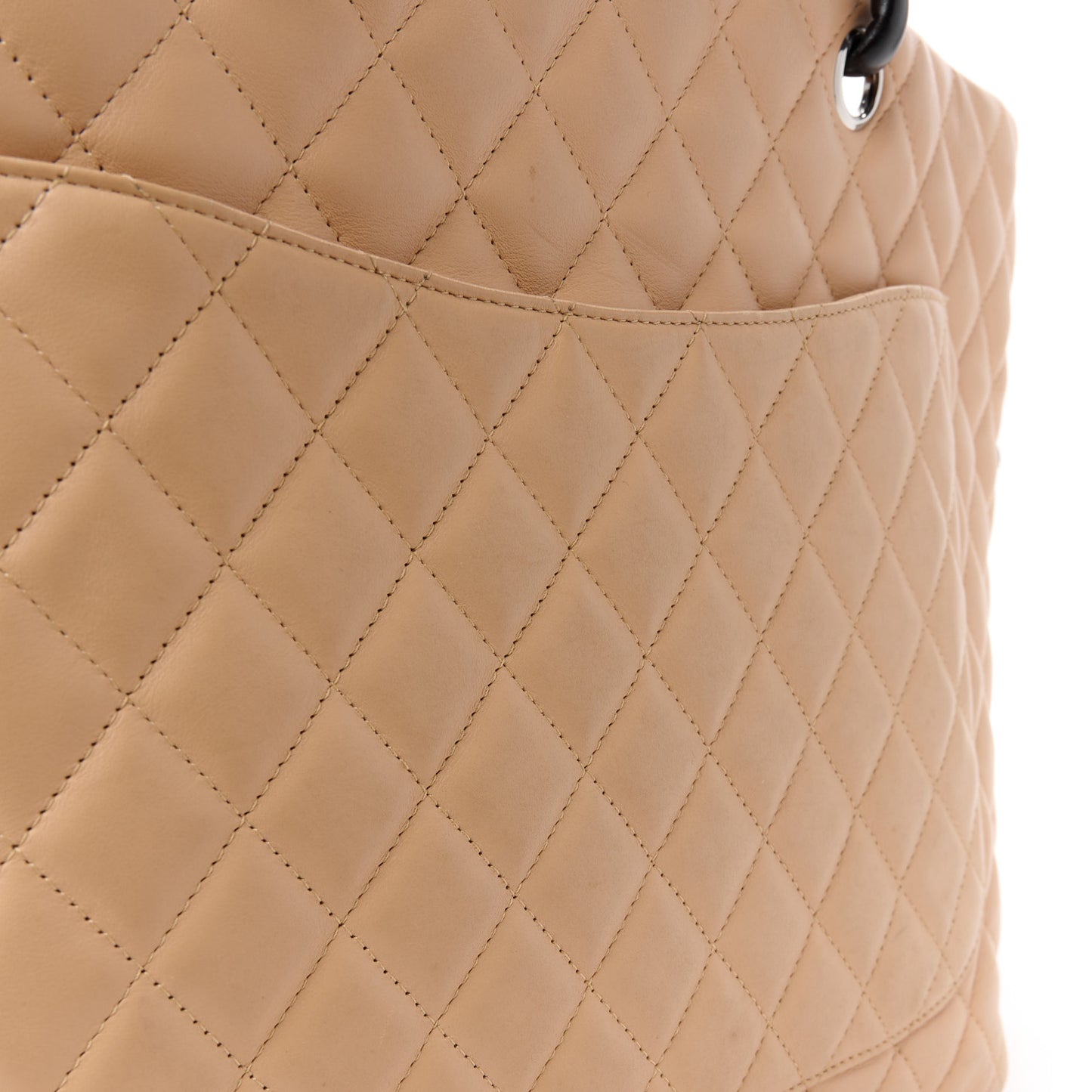 Calfskin Quilted Large Cambon Tote Beige Black