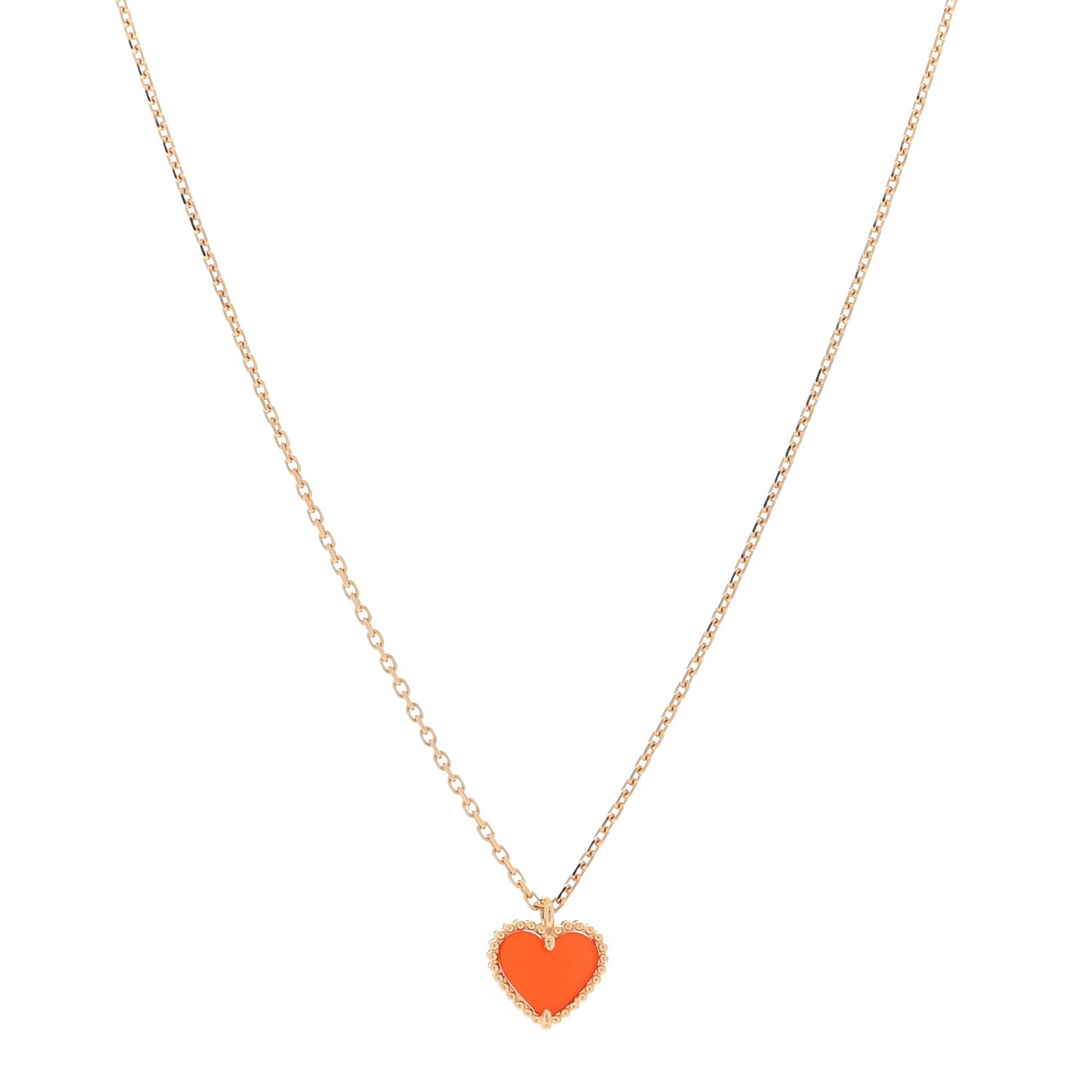 18K Rose Gold Carnelian Sweet Alhambra Heart Pendant Necklace