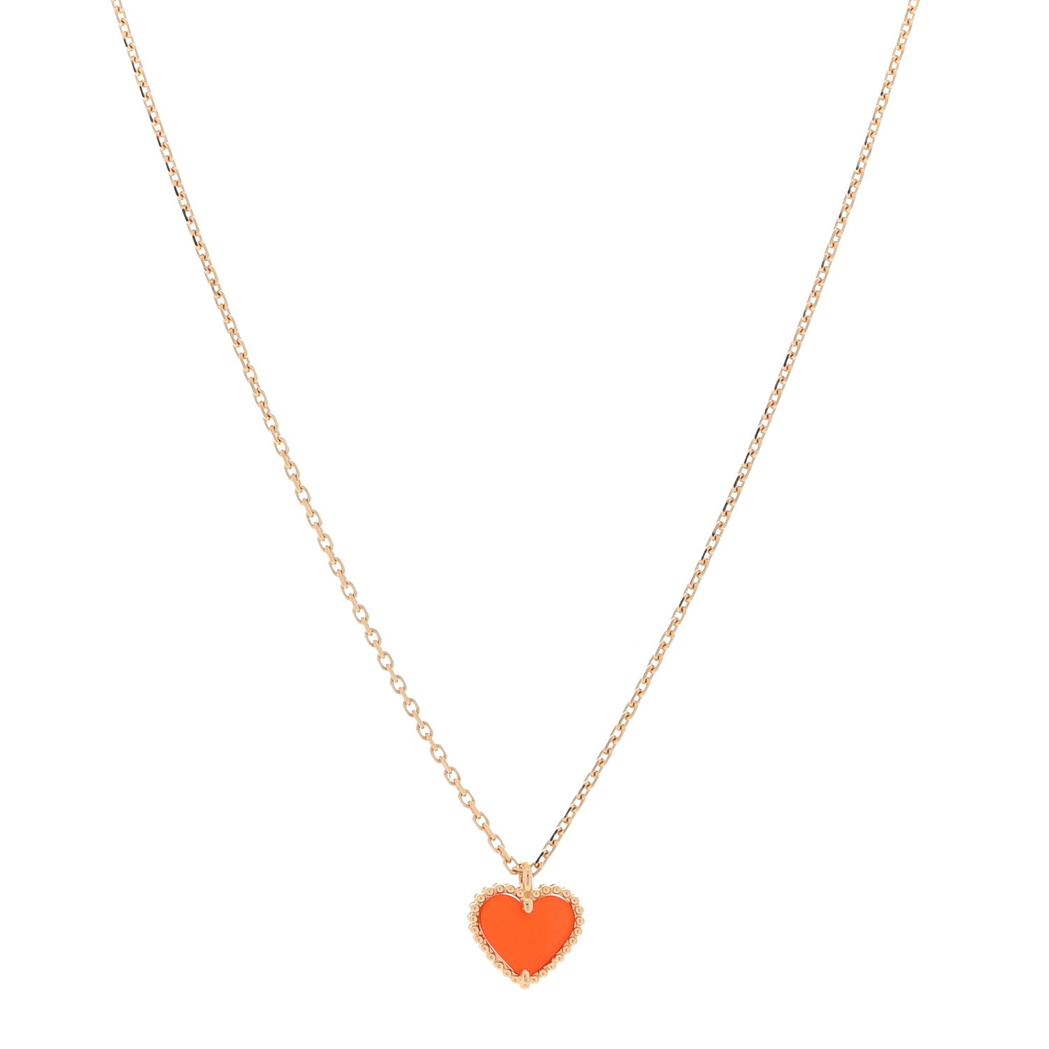 Van Cleef & Arpels 18K Rose Gold Carnelian Sweet Alhambra Heart Pendant Necklace 1 of 3
