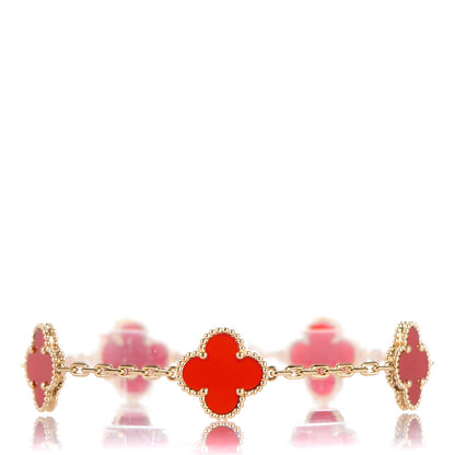 Van Cleef & Arpels 18K Yellow Gold Carnelian 5 Motifs Vintage Alhambra Bracelet 1 of 4