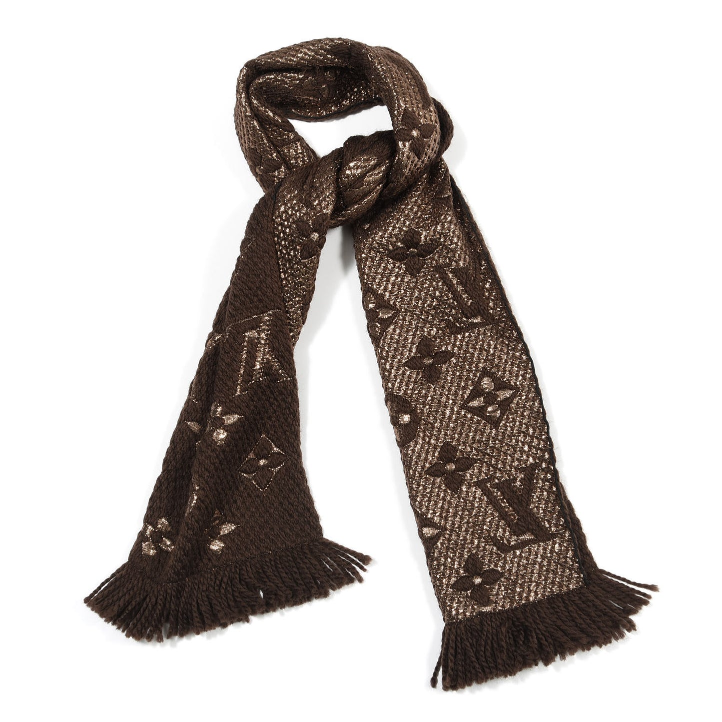 Wool Silk Logomania Shine Scarf Marron