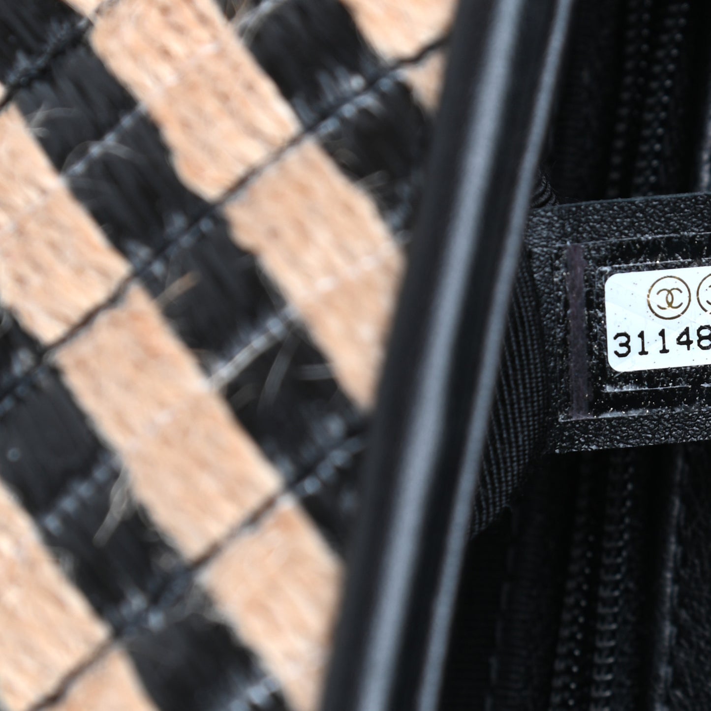 Raffia Jute Striped Medium Single Flap Black Beige