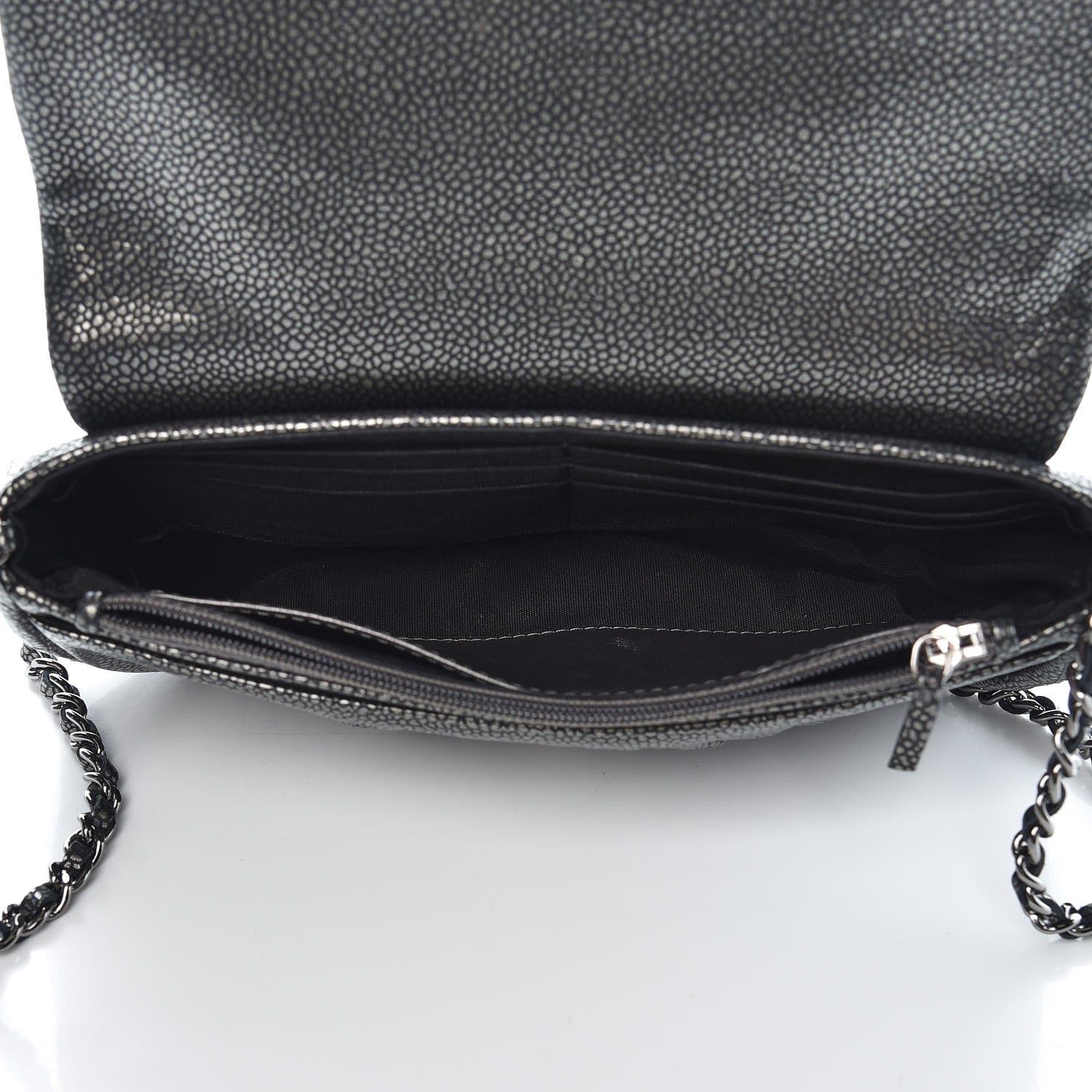 Chanel Metallic Caviar Half Moon Wallet On Chain WOC Dark Silver 5 of 9