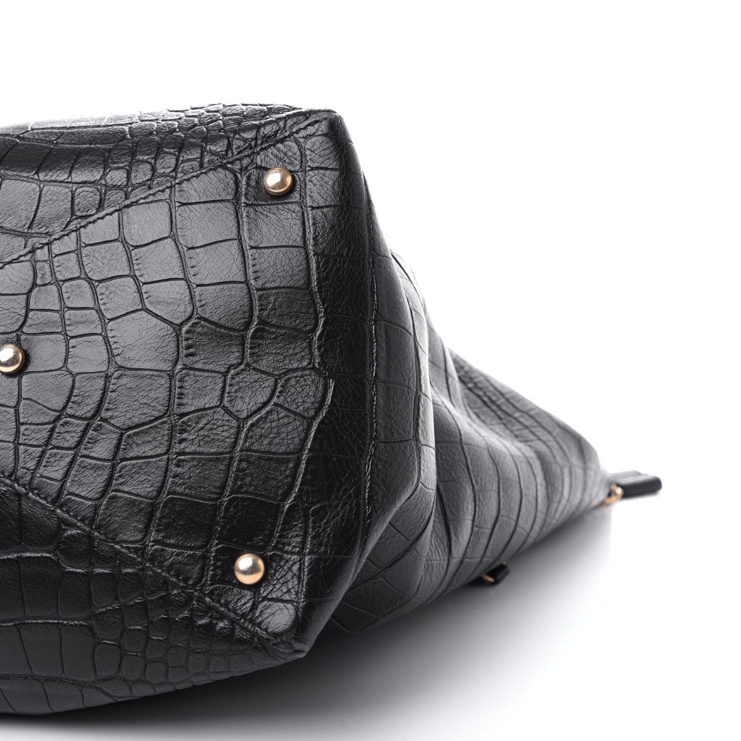 Calfskin Crocodile Embossed Large Cocodile Shopping Tote Black