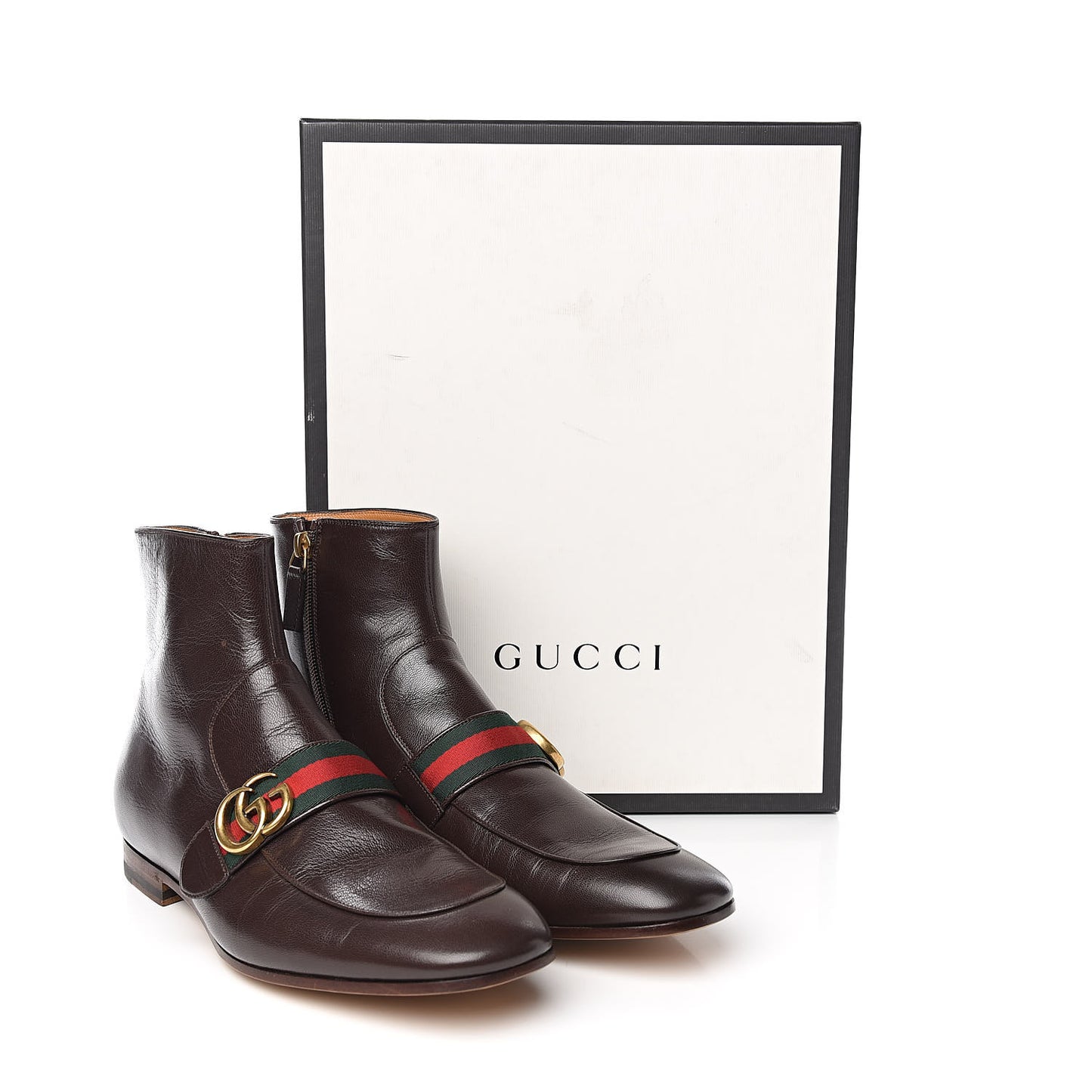 Goatskin Web Mens GG Ankle Boots 9 Cocoa
