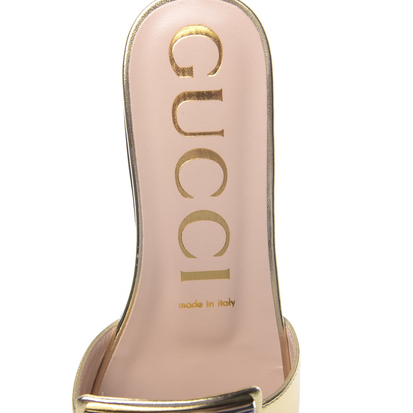 Metallic Nappa Crystal Square G Madelyn Slide Sandals 36.5 Gold