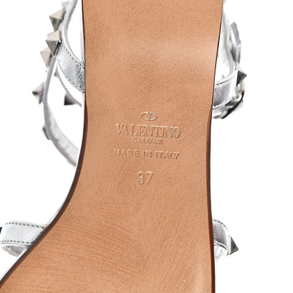 Valentino Garavani Metallic Nappa Rockstud Gladiator Flat Sandals 37 Silver 6 of 12