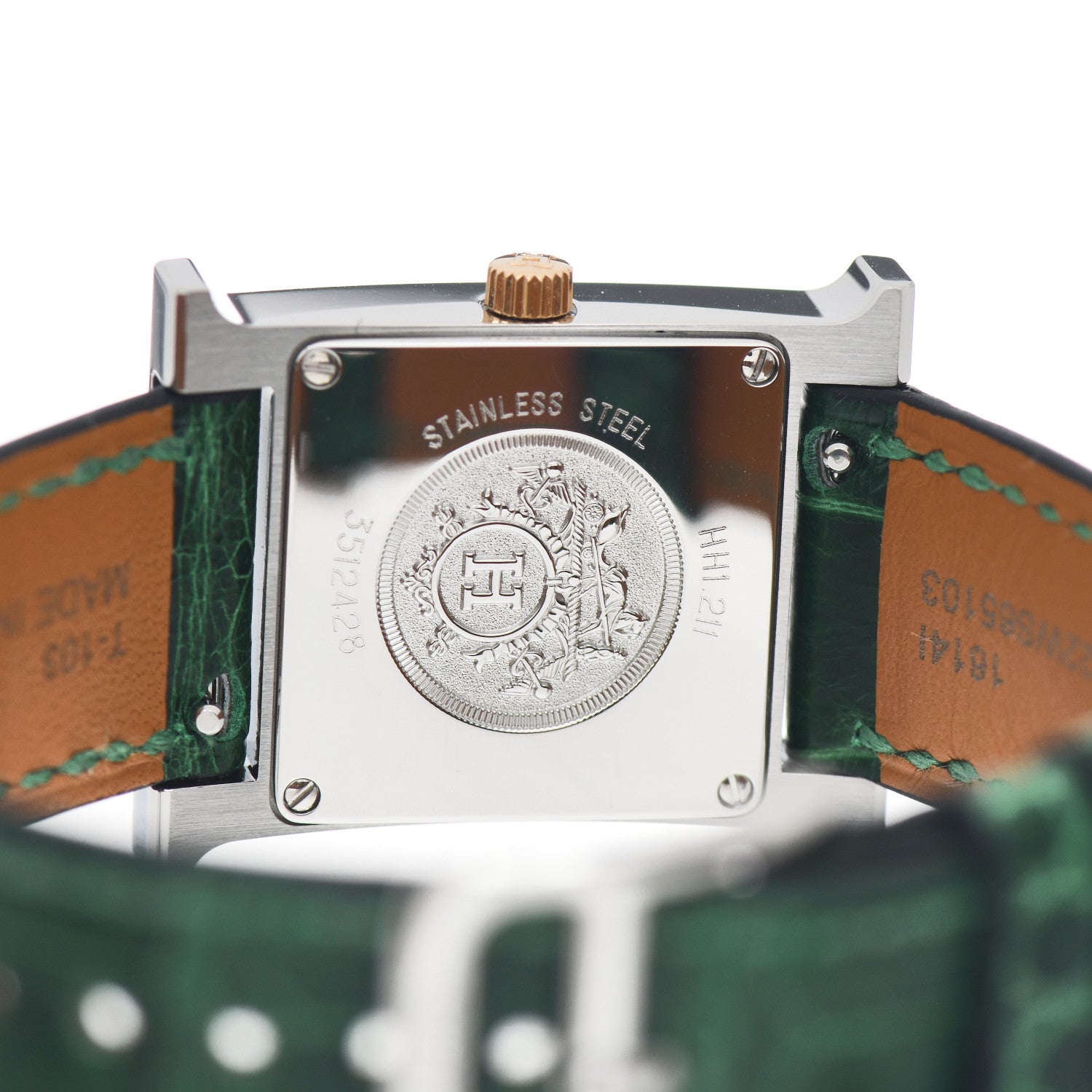 Hermes Stainless Steel Alligator Mother of Pearl 21mm Heure H Hour Quartz Watch Vert Moyen 4 of 5