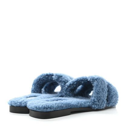 Hermes Woolskin Oran Sandals 37 Bleu 4 of 8