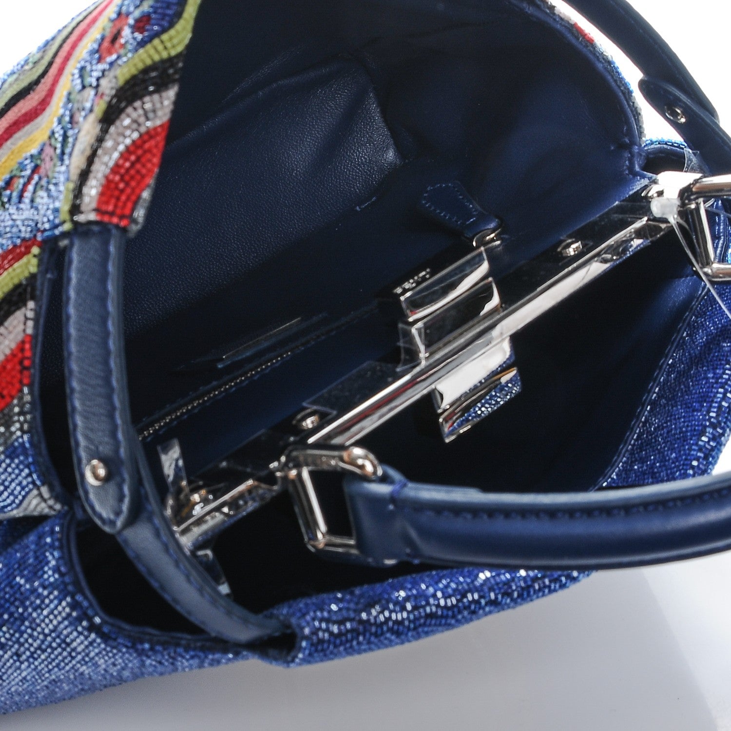 Fendi Nappa Beaded Flowers Mini Peekaboo Iconic Satchel True Blue 6 of 7