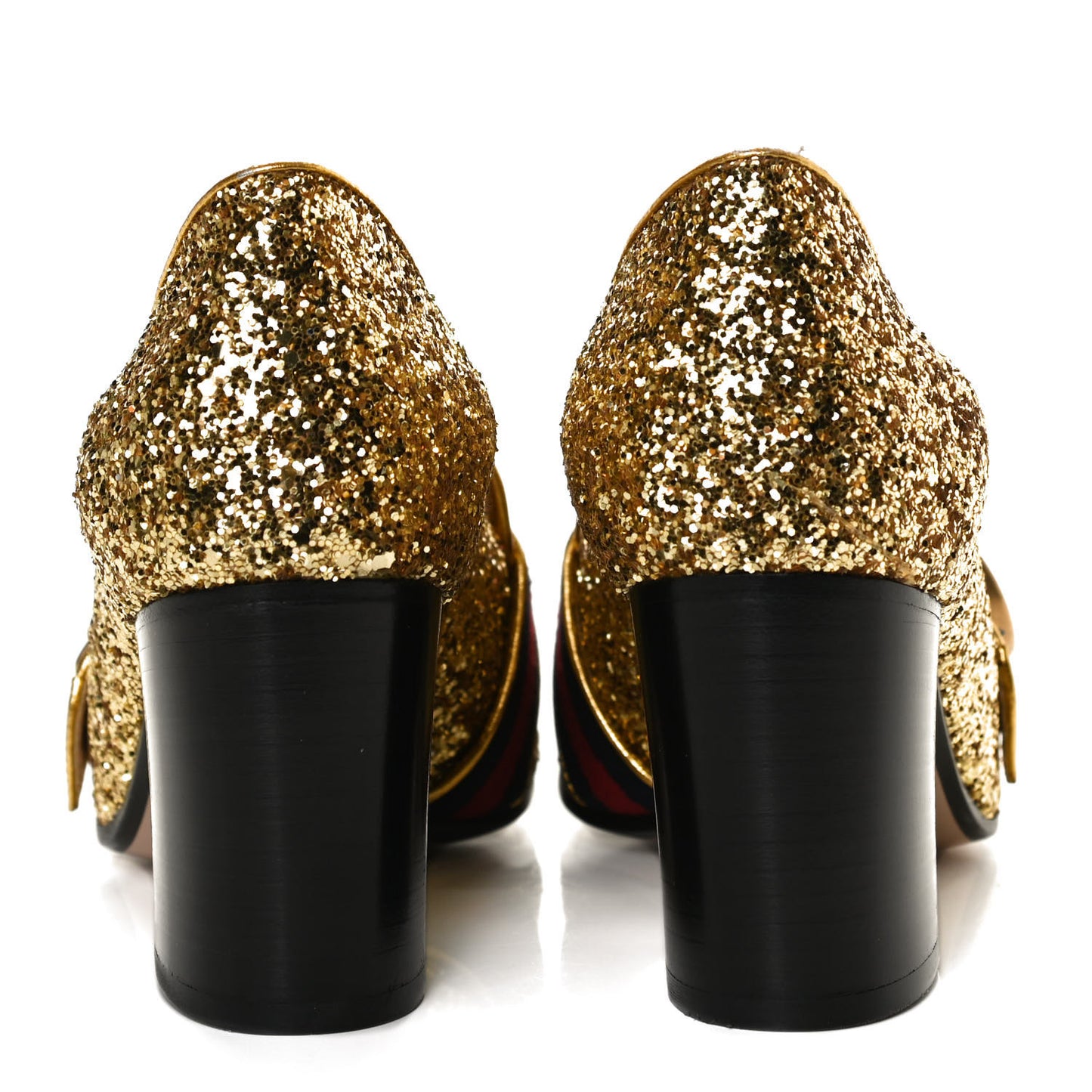 Glitter Nappa Web Peyton 75mm Loafer Pumps 36.5 Oro Vecchio