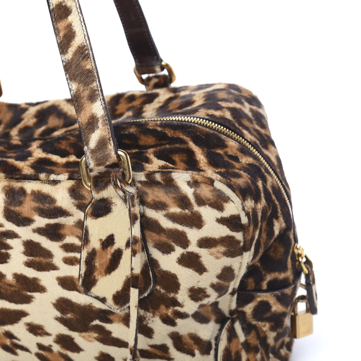 Calf Hair Leopard Print Shoulder Bag Avorio