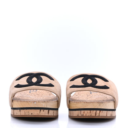 Chanel Suede Cork Mule Sandal 40 Beige Black 2 of 7