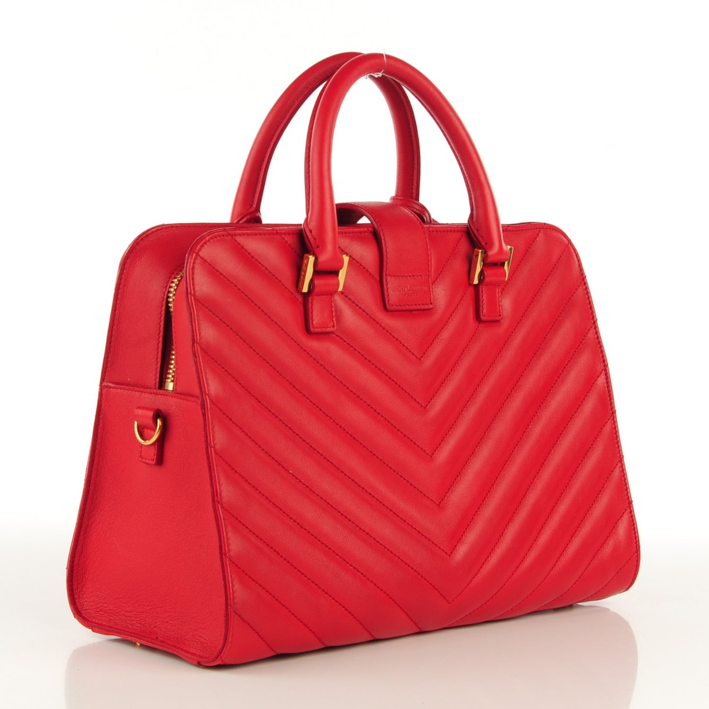 Calfskin Matelasse Chevron Small Monogram Cabas Lipstick Red