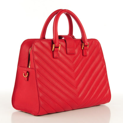 Saint Laurent Calfskin Matelasse Chevron Small Monogram Cabas Lipstick Red 3 of 7