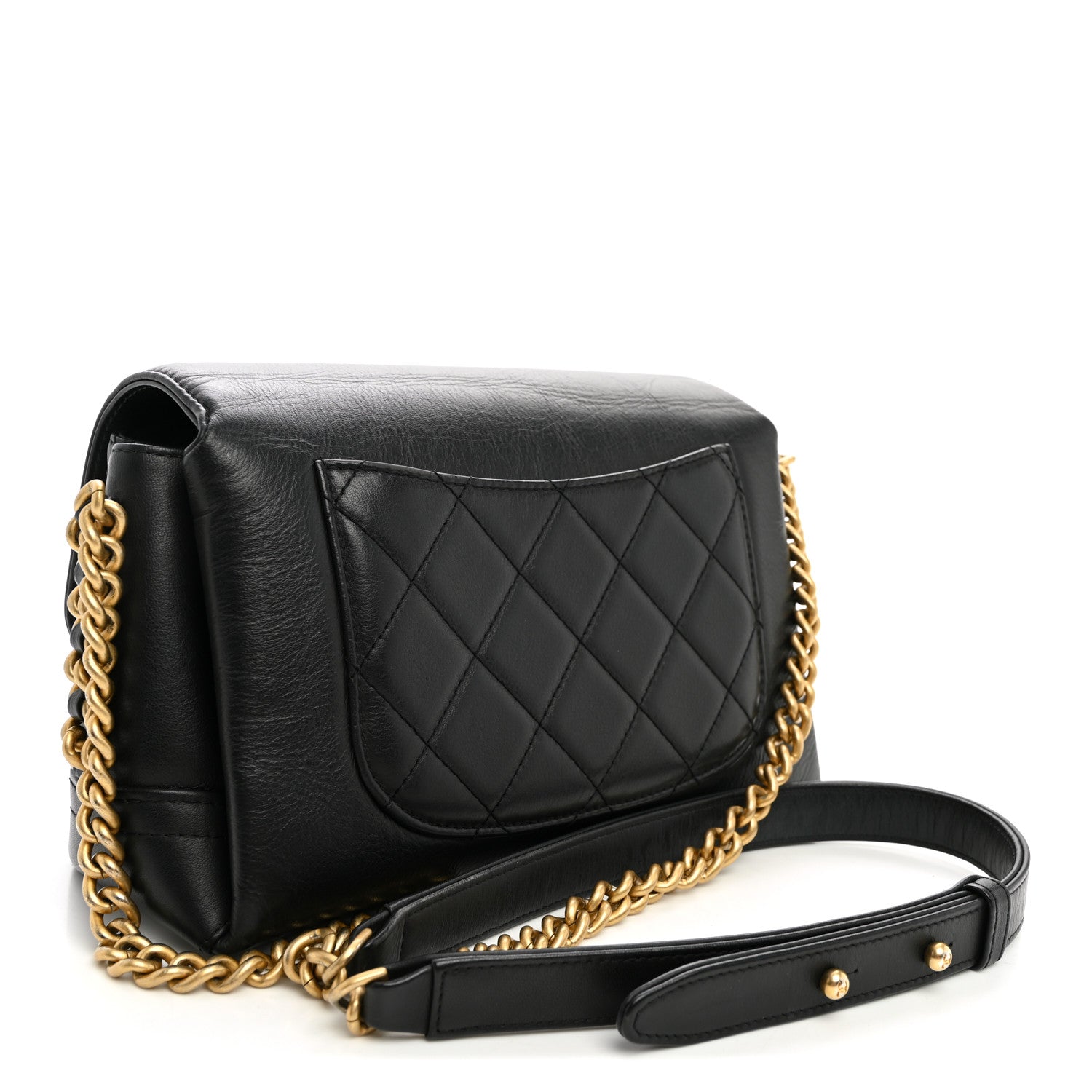 Chanel Calfskin Quilted Side Chain Compartment Flap Black 3 of 10