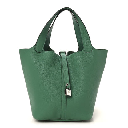 Hermes Taurillon Clemence Picotin Lock 22 MM  Vert Jade 1 of 10