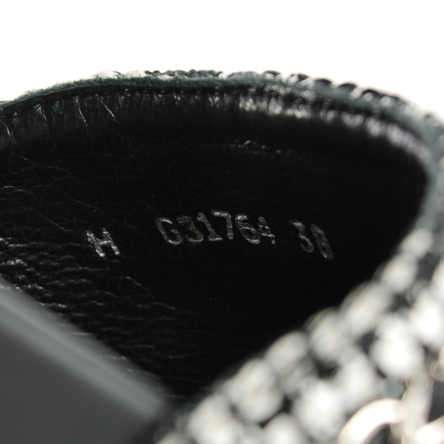 Tweed Lambskin Chain Flat Sandals 38 Black White