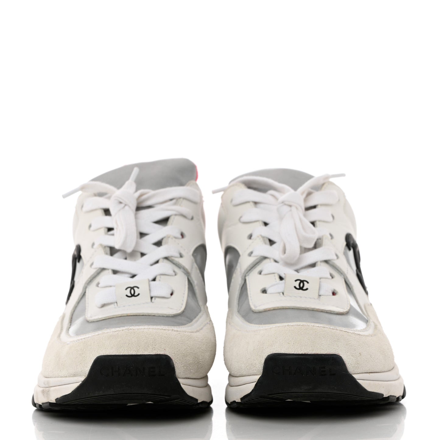 Calfskin Fabric Sneakers 37 White Silver Fluo Pink