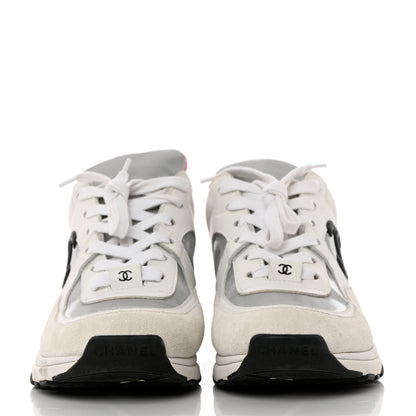 Chanel Calfskin Fabric Sneakers 37 White Silver Fluo Pink 2 of 14