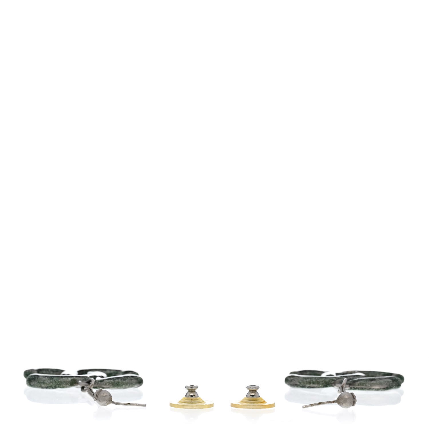 Chanel Glitter Enamel CC Drop Earrings Silver Green 3 of 5