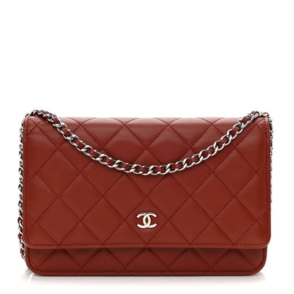 Chanel Lambskin Quilted Wallet On Chain WOC Dark Red 1 of 11