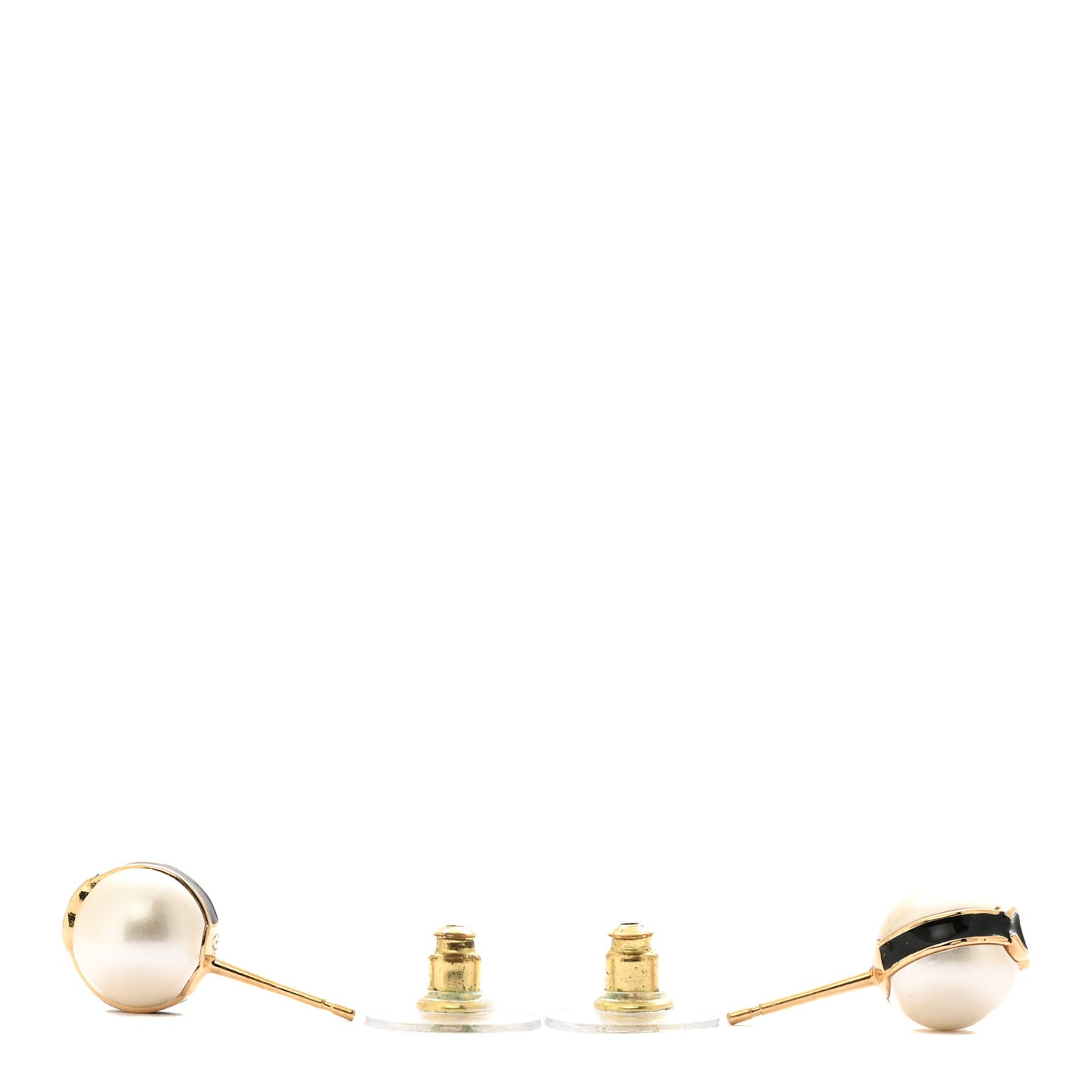 Pearl Metal CC Stud Earrings Gold Black White