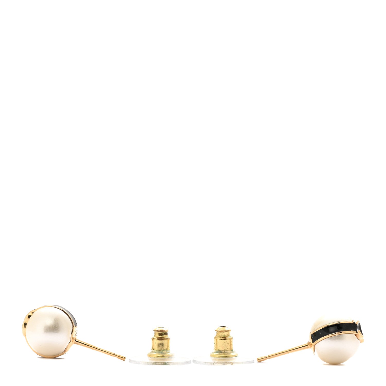 Chanel Pearl Metal CC Stud Earrings Gold Black White 3 of 5
