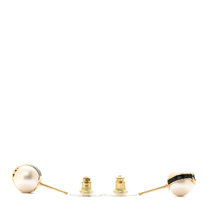 Chanel Pearl Metal CC Stud Earrings Gold Black White 3 of 5