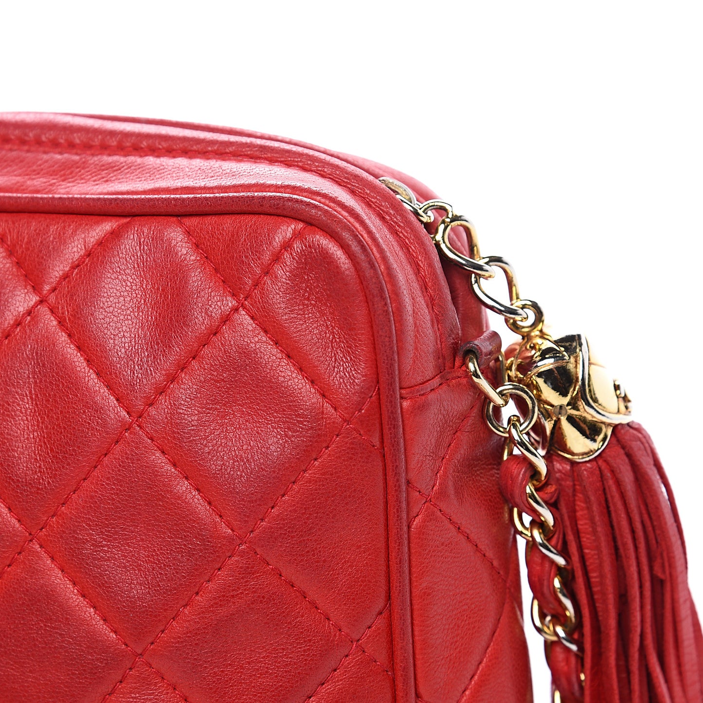 Lambskin Quilted Flap Tassel Camera Case Red