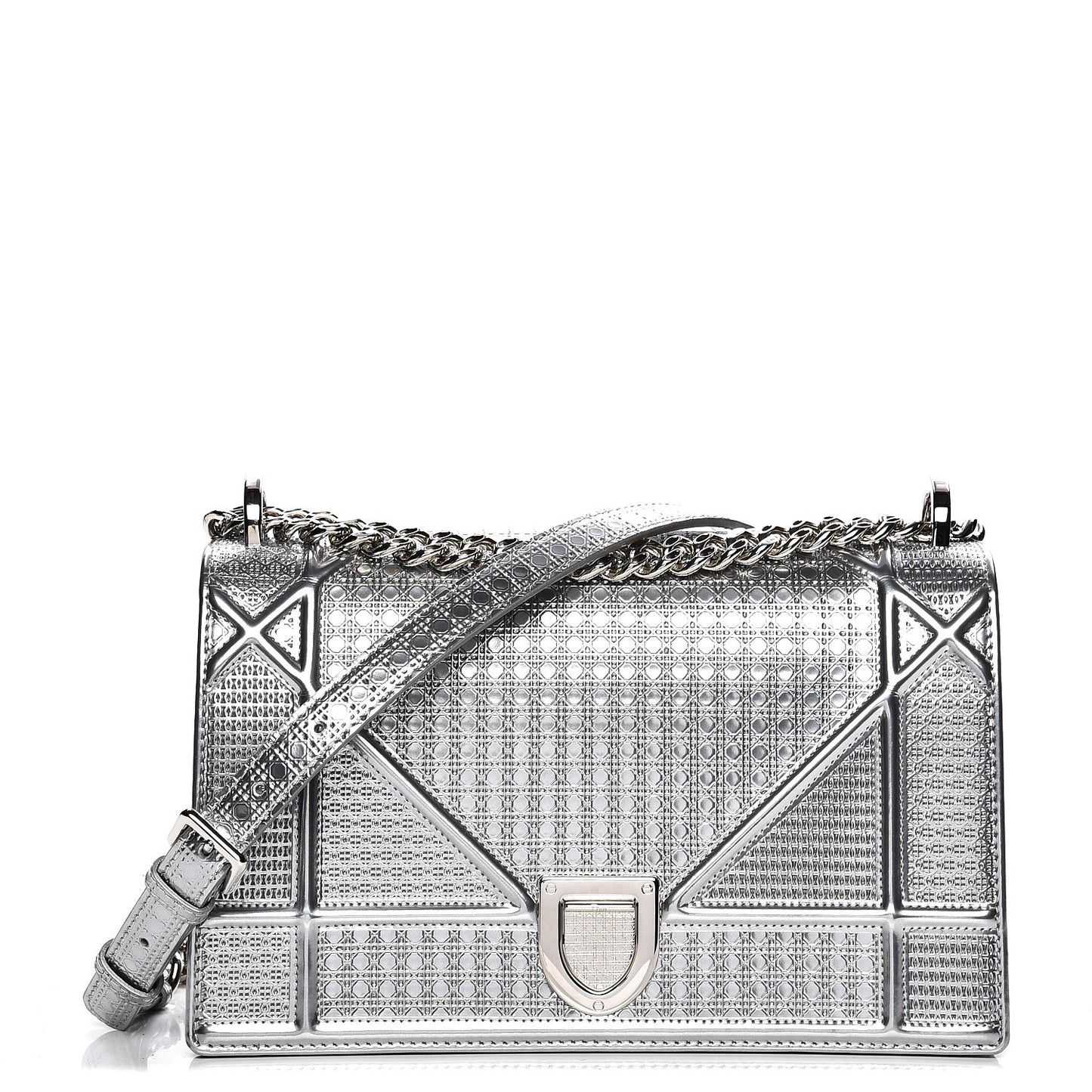 Metallic Patent Micro-Cannage Medium Diorama Flap Bag Silver