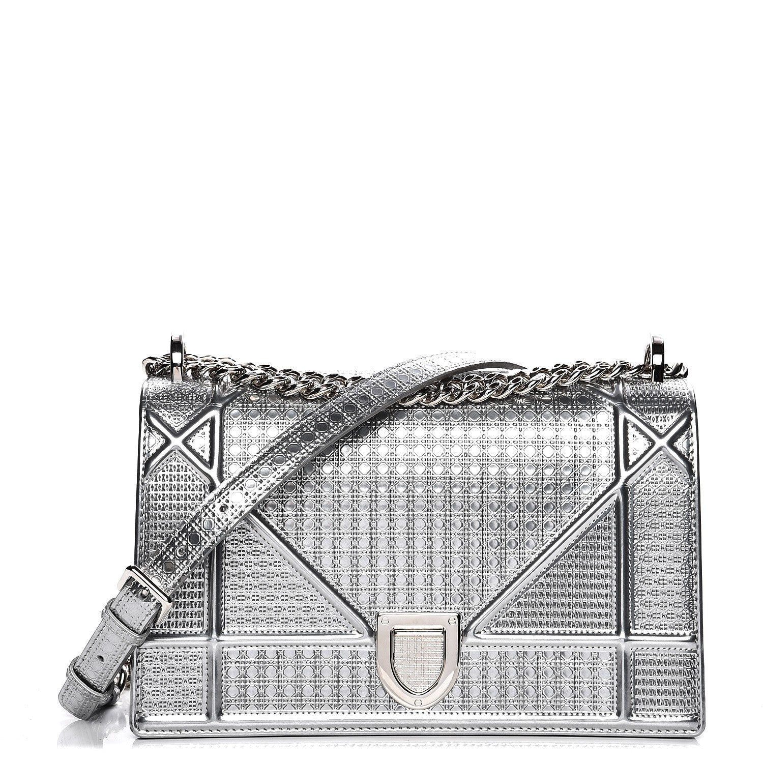 Christian Dior Metallic Patent Micro-Cannage Medium Diorama Flap Bag Silver 1 of 7