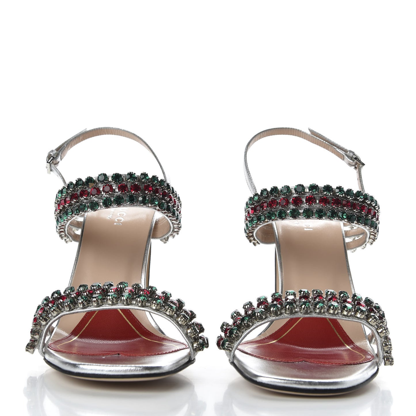 Nappa Silk Crystal Bertie High Heel Sandals 37.5 Argento