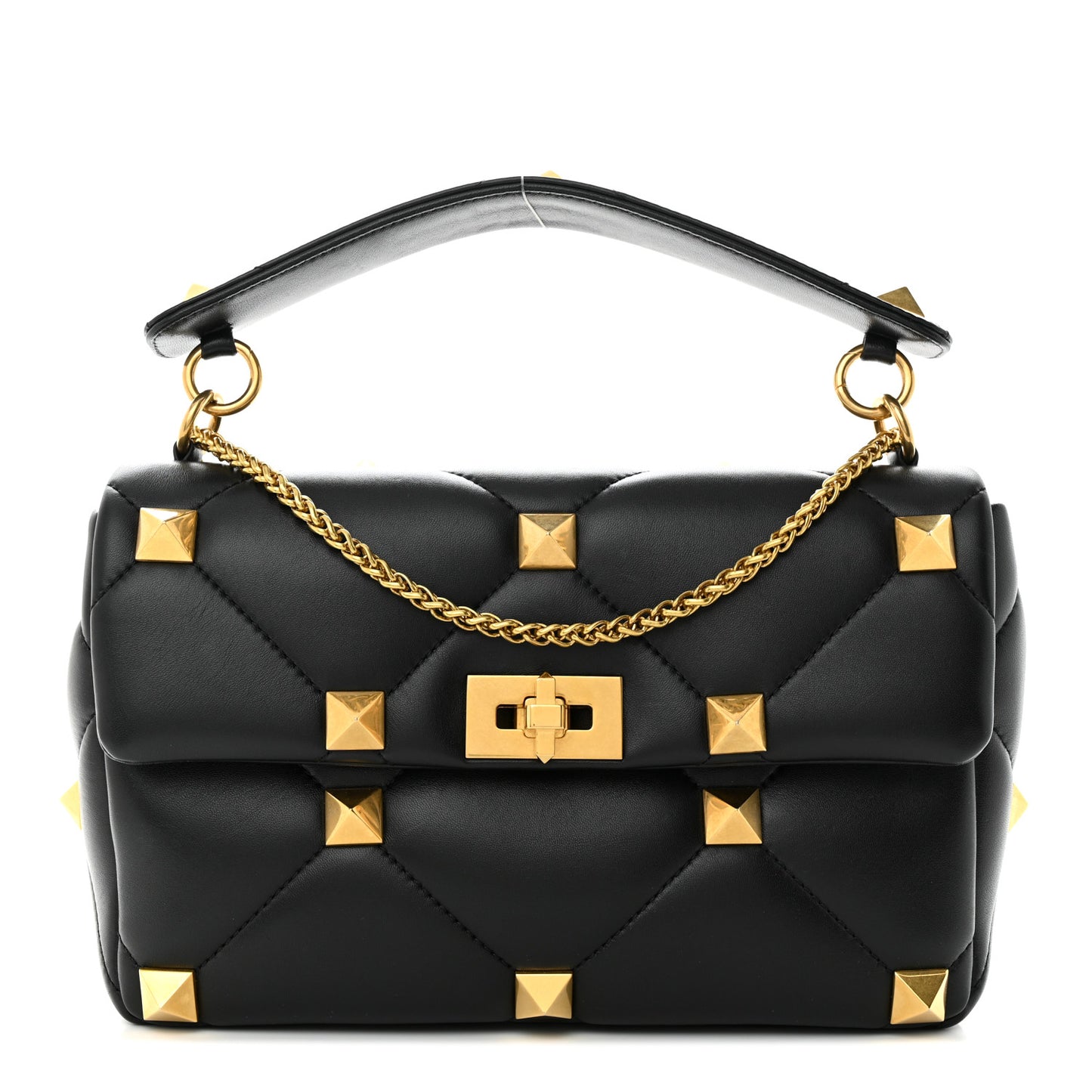 Nappa Large Roman Stud Shoulder Bag Black