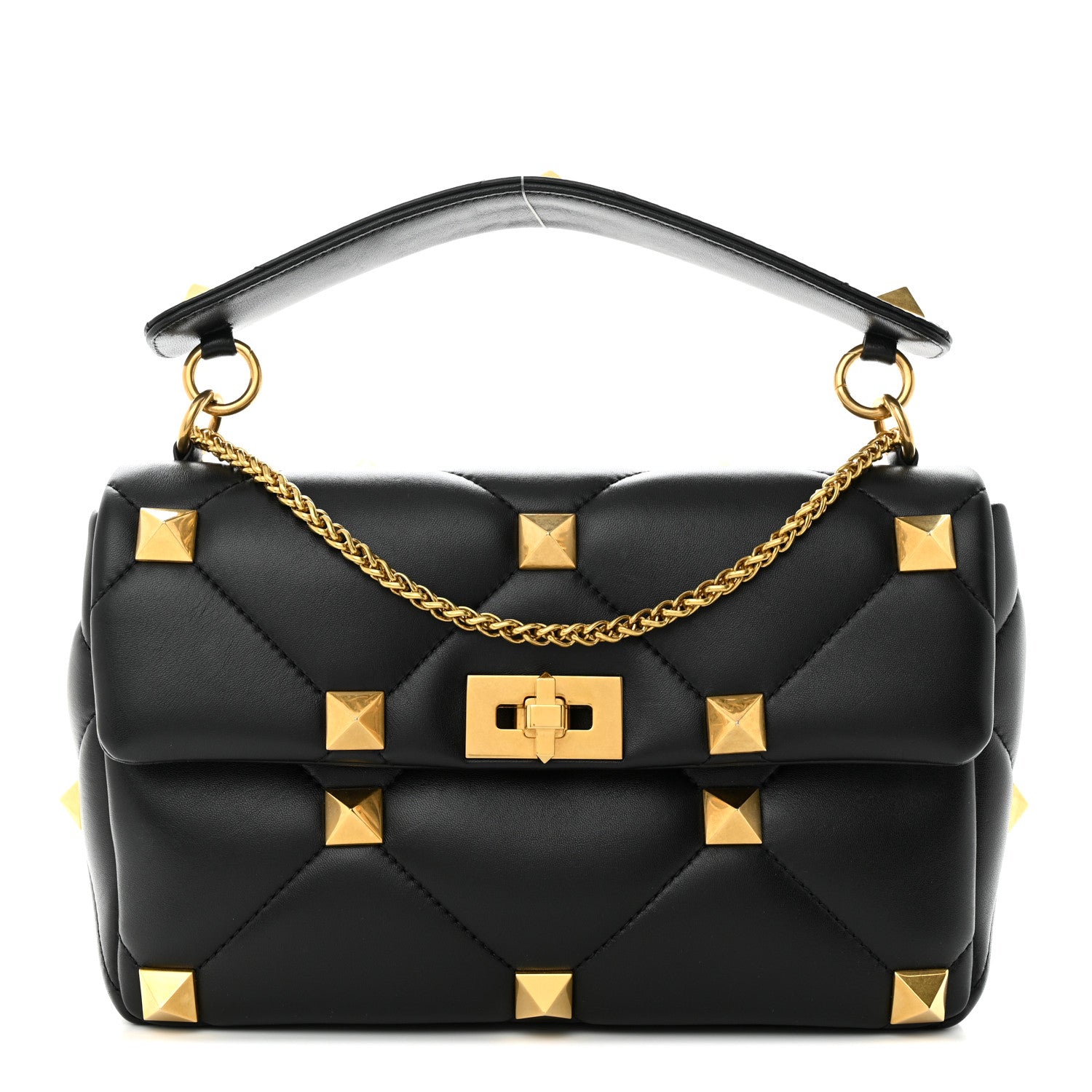 Valentino Garavani Nappa Large Roman Stud Shoulder Bag Black 1 of 11