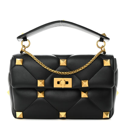 Valentino Garavani Nappa Large Roman Stud Shoulder Bag Black 1 of 11