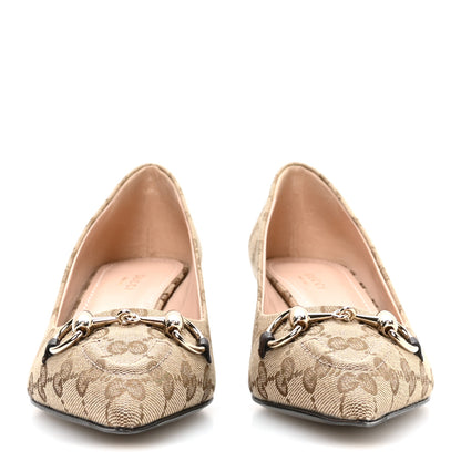 Gucci Canvas GG Monogram Horsebit Slingback Pumps 37.5 Beige Ebony Cocoa 3 of 9