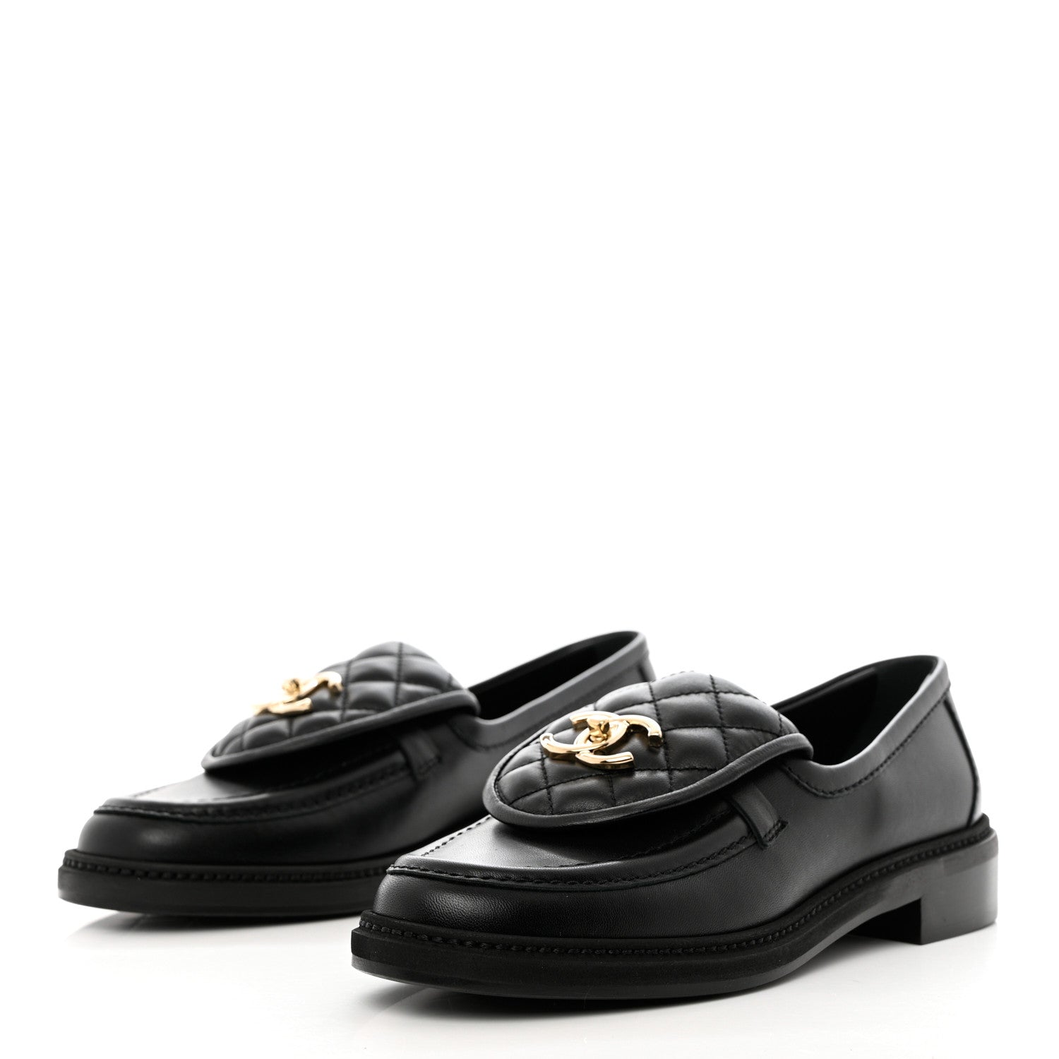 Chanel Lambskin Quilted CC Turnlock Loafers 37.5 Black 3 of 10
