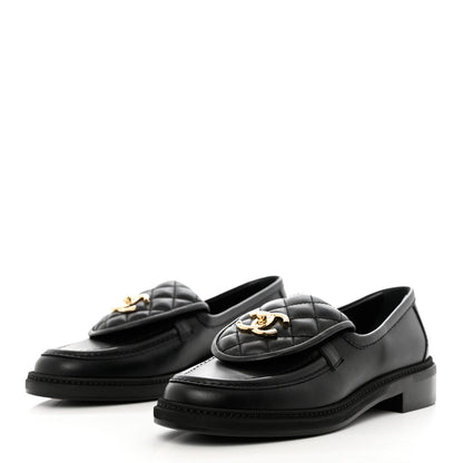Chanel Lambskin Quilted CC Turnlock Loafers 37.5 Black 3 of 10