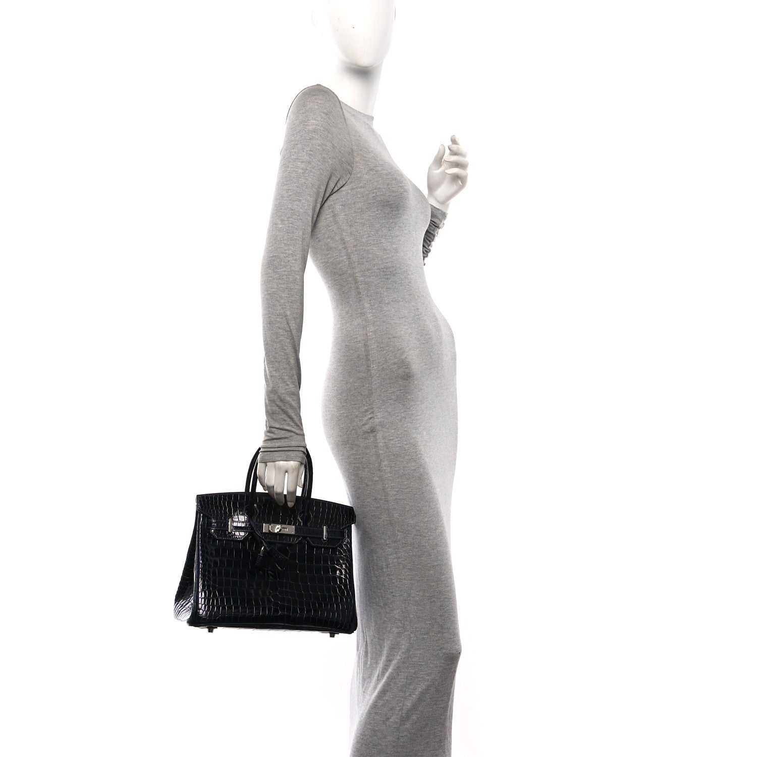 Hermes Shiny Porosus Crocodile Birkin 30 Bleu Marine 2 of 11