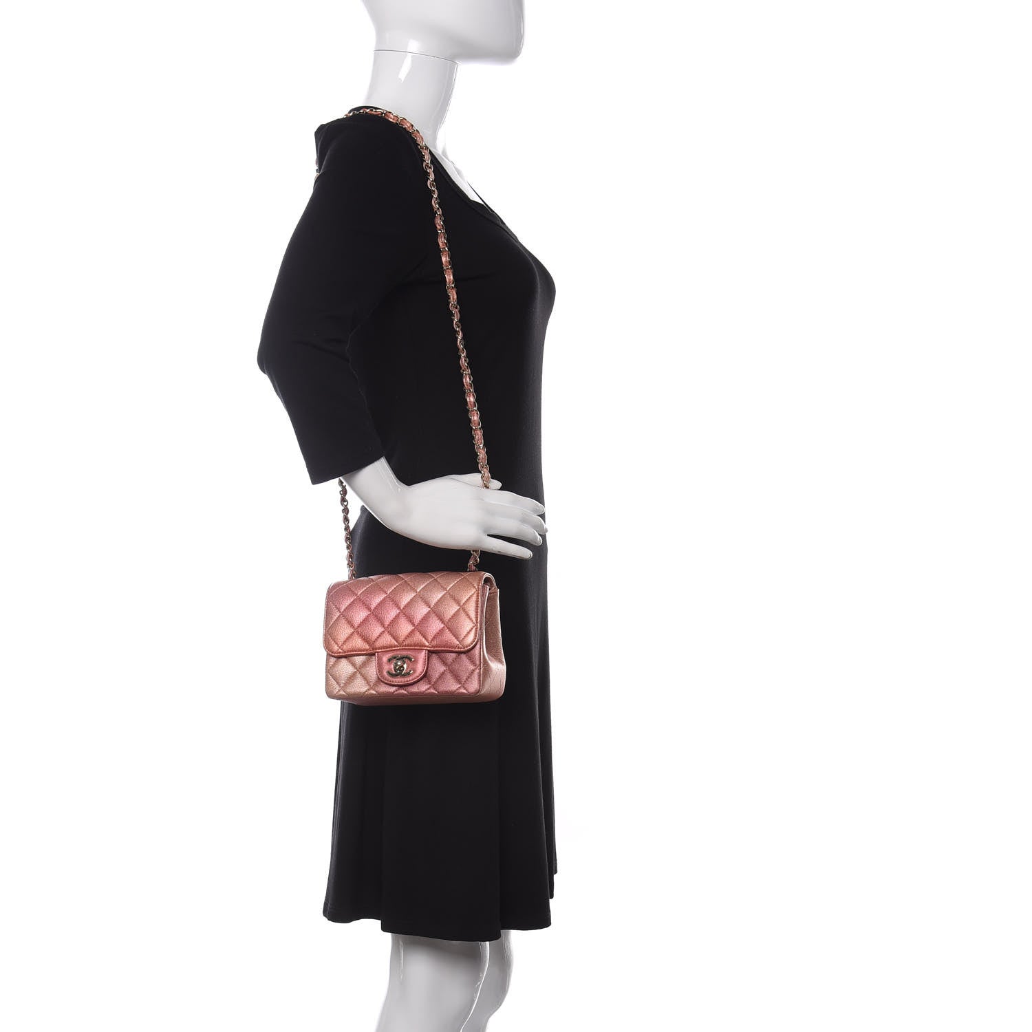 Chanel Metallic Lambskin Quilted Ombre Mini Square Flap Pink 2 of 10