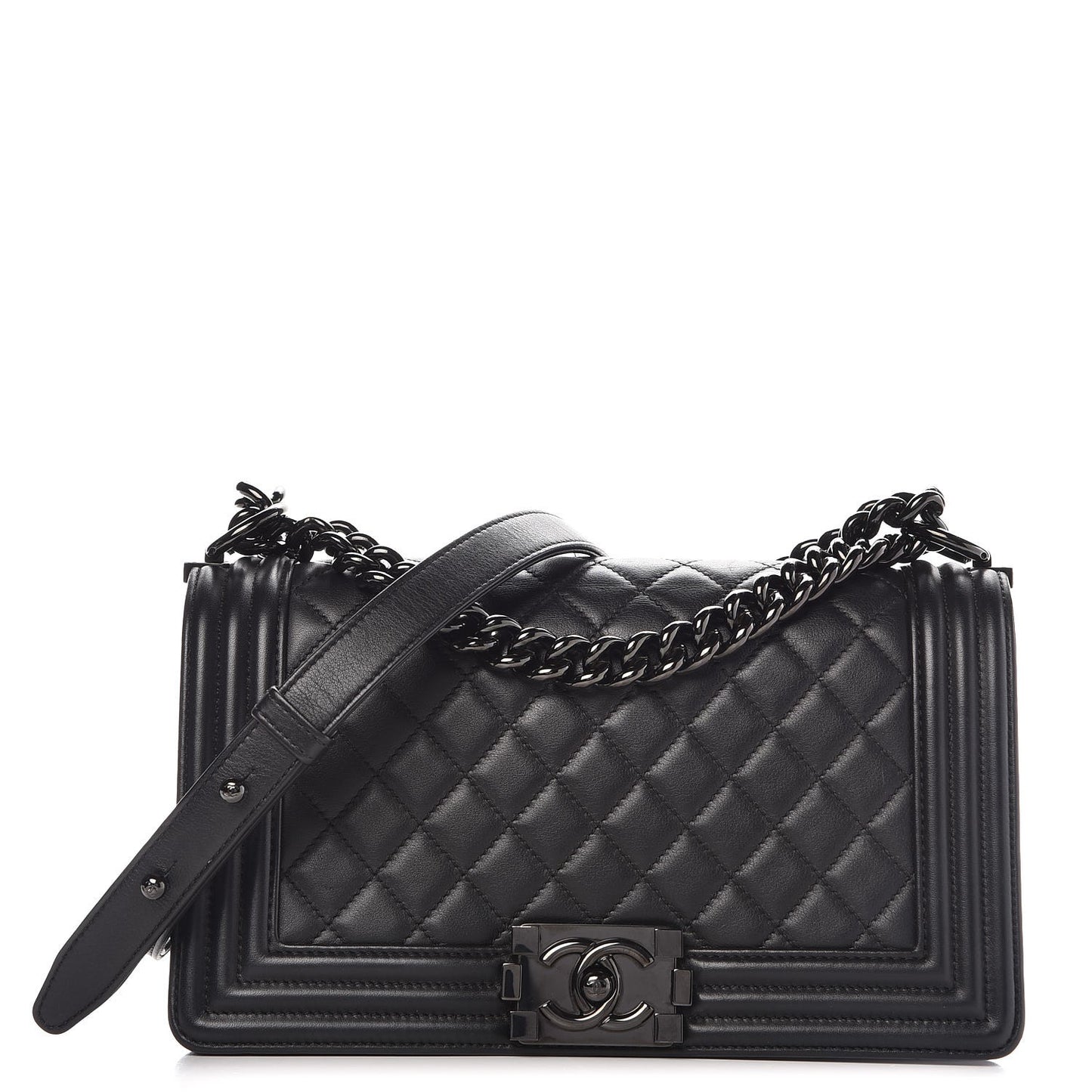 Calfskin Quilted Medium Boy Flap So Black