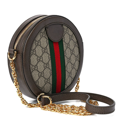 Gucci GG Supreme Monogram Web Mini Ophidia Round Shoulder Bag Brown 4 of 13