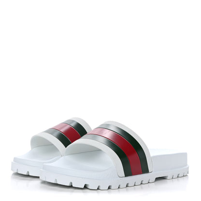 Gucci Rubber Web Mens Lug Sole Slide Sandals 9 Great White Green Red 3 of 11